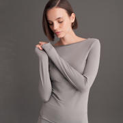 KAYIK YAKA UZUN KOLLU BLUZ KÜL GRİ