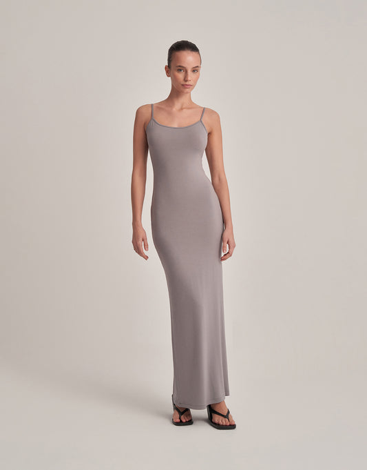 BACKLESS STRAPLESS LONG DRESS ASH GRAY