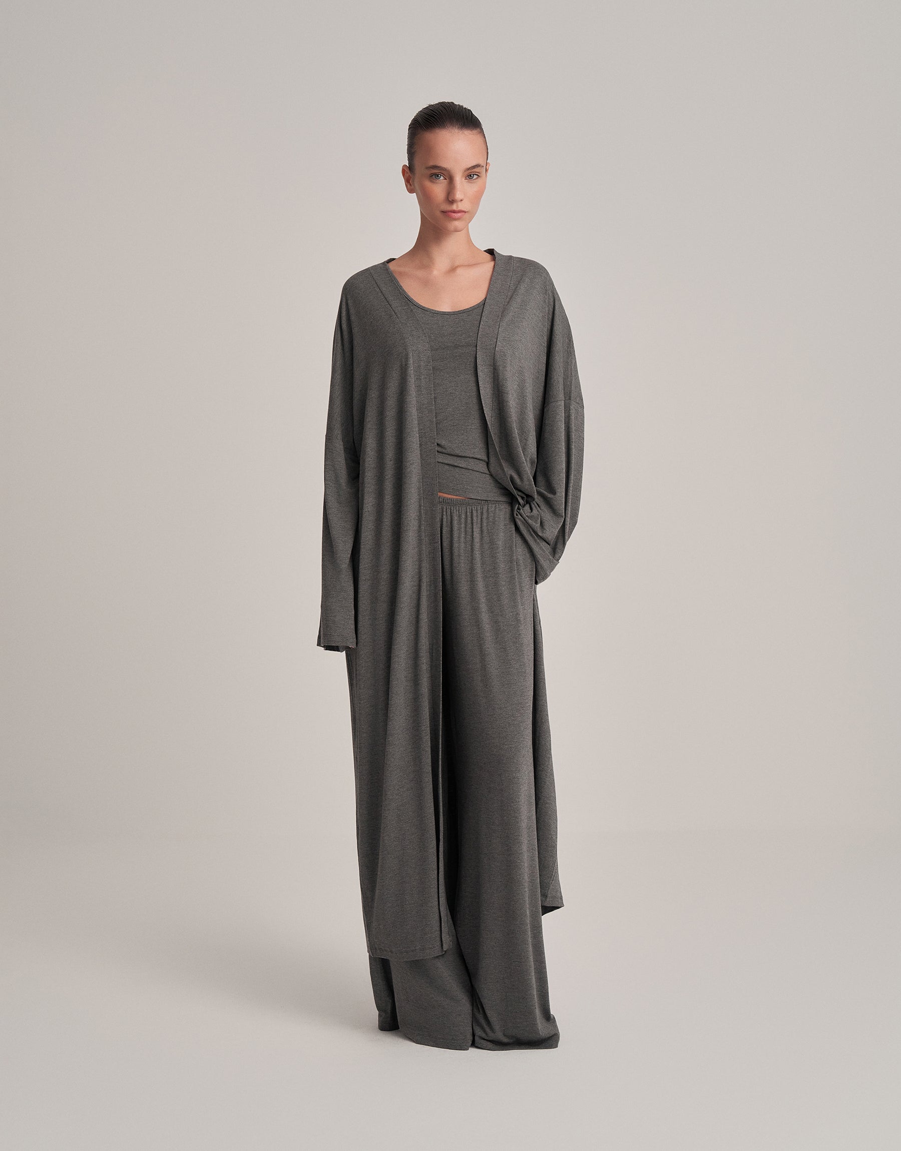 ARMOR COMBINED LONG KIMONO ANTHRACITE MELANGE
