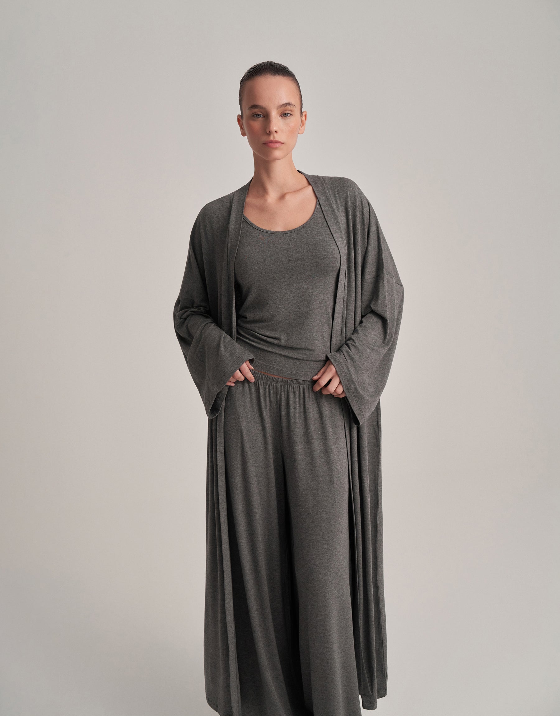ARMOR COMBINED LONG KIMONO ANTHRACITE MELANGE