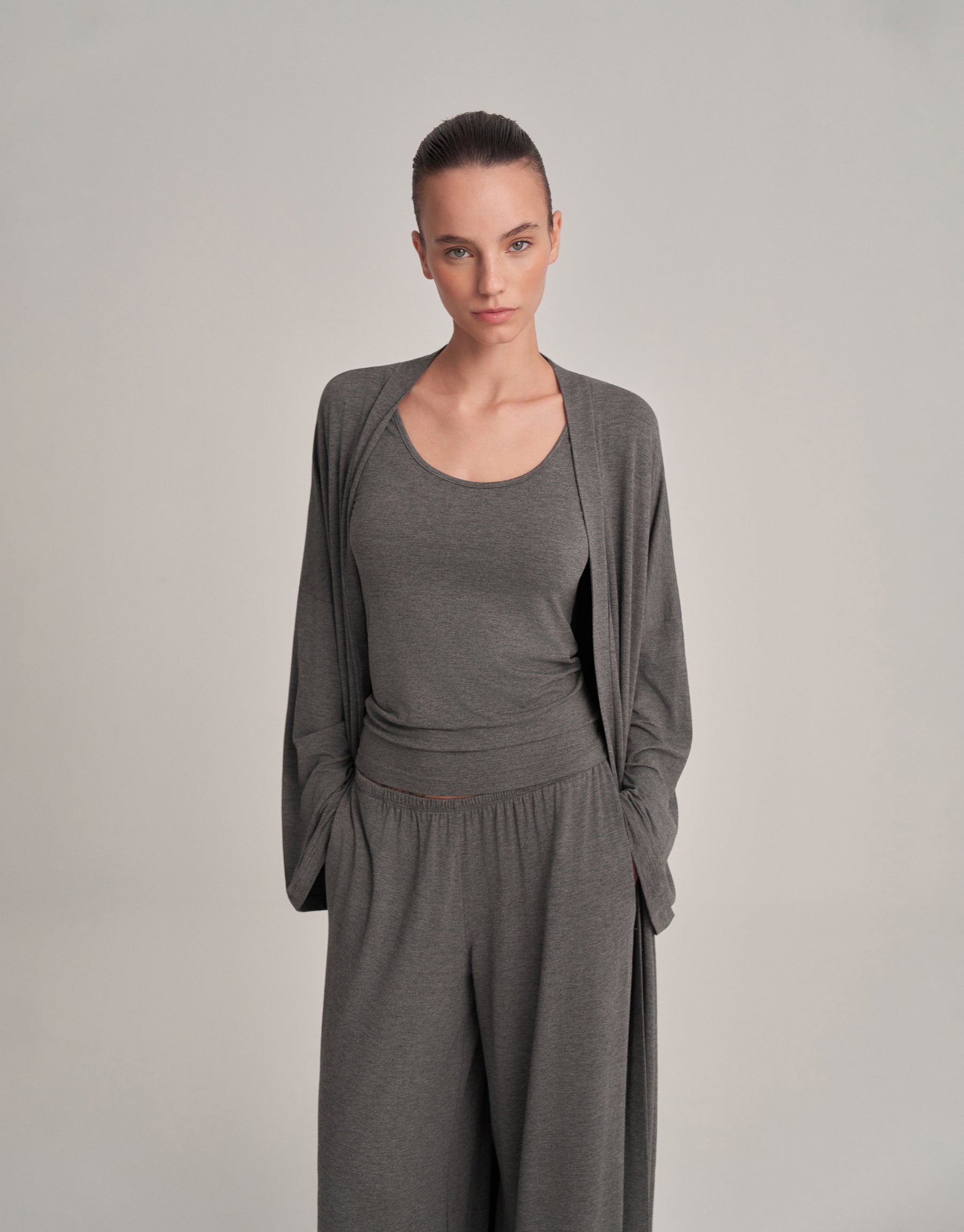 ARMOR COMBINED LONG KIMONO ANTHRACITE MELANGE