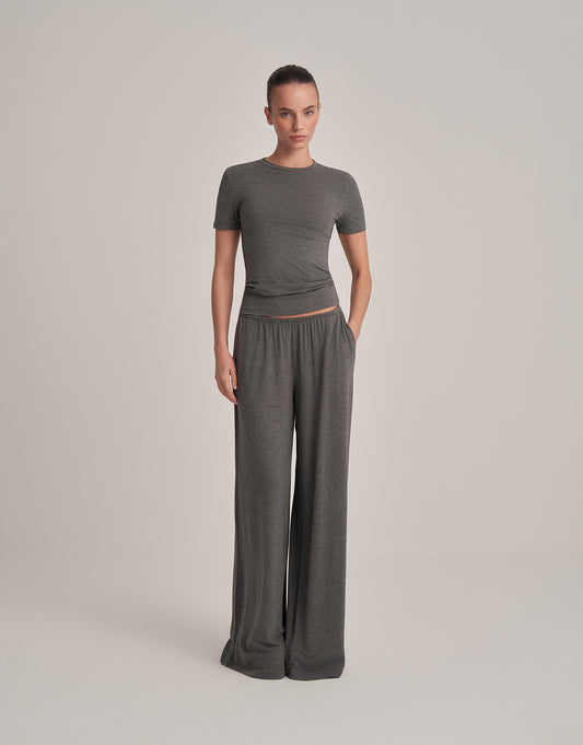 FIT KESIM KISA KOLLU T-SHIRT ANTRASİT MELANJ