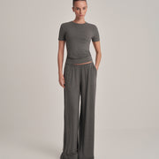 FIT KESIM KISA KOLLU T-SHIRT ANTRASİT MELANJ