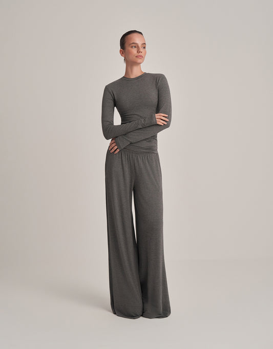 FIT KESIM UZUN KOLLU T-SHIRT ANTRASİT MELANJ