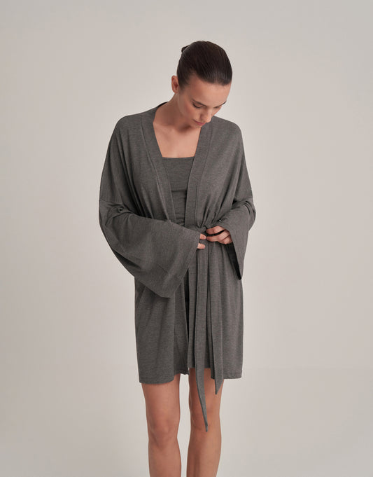 KEMERLİ KOMBİNE KISA KİMONO ANTRASİT MELANJ