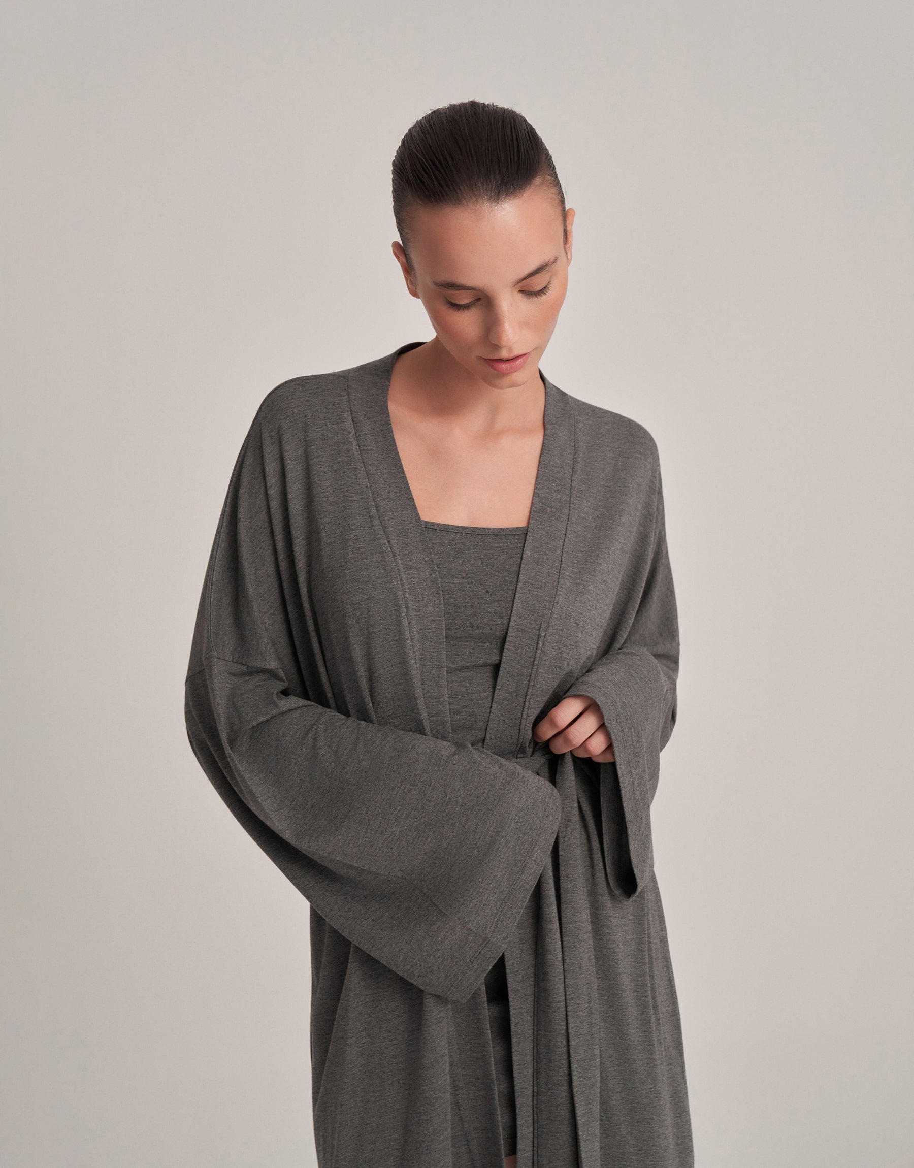 BELTED COMBINED SHORT KIMONO ANTHRACITE MELANGE