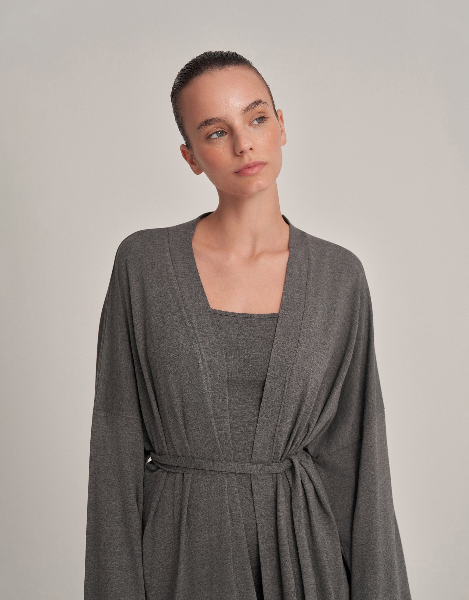 BELTED COMBINED SHORT KIMONO ANTHRACITE MELANGE