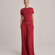 FIT KESIM KISA KOLLU T-SHIRT BORDO