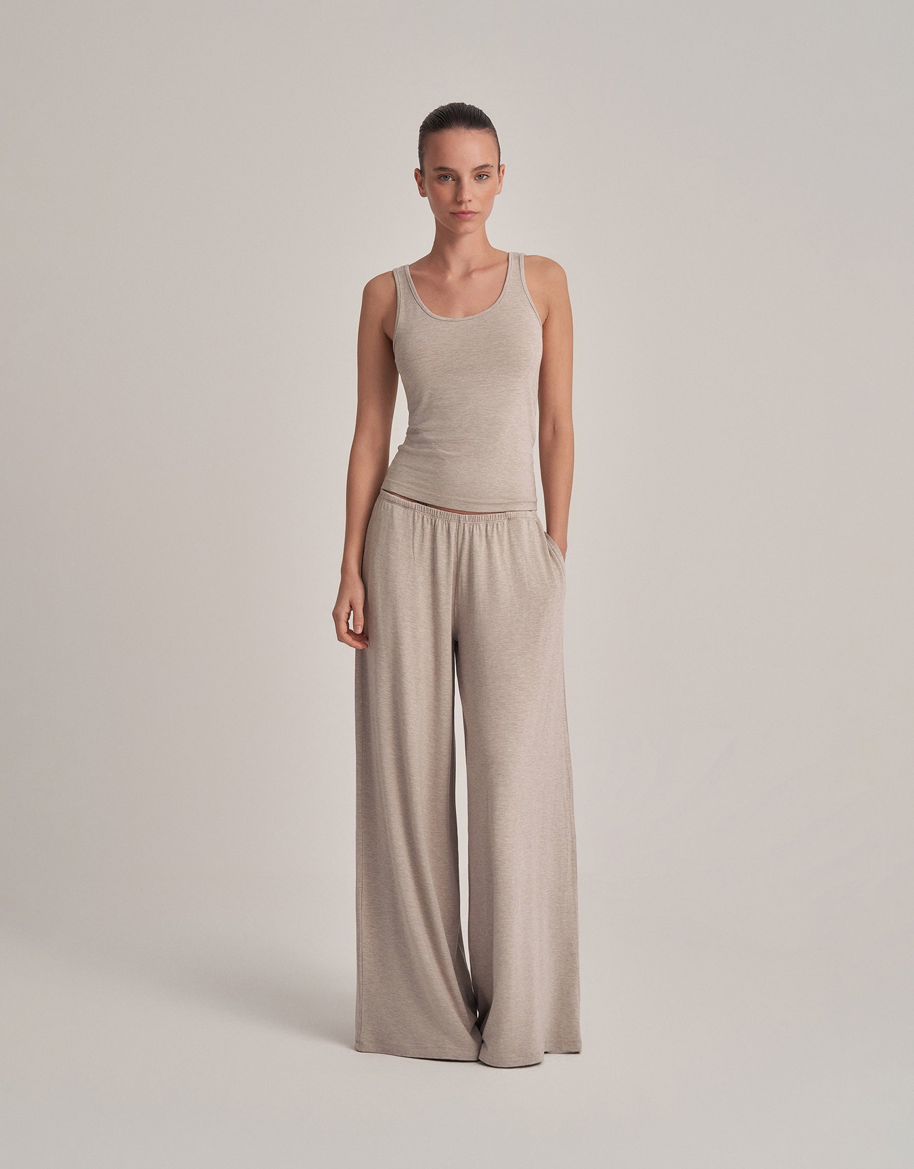 THICK STRAP TANK TOP, ECRU MELANGE