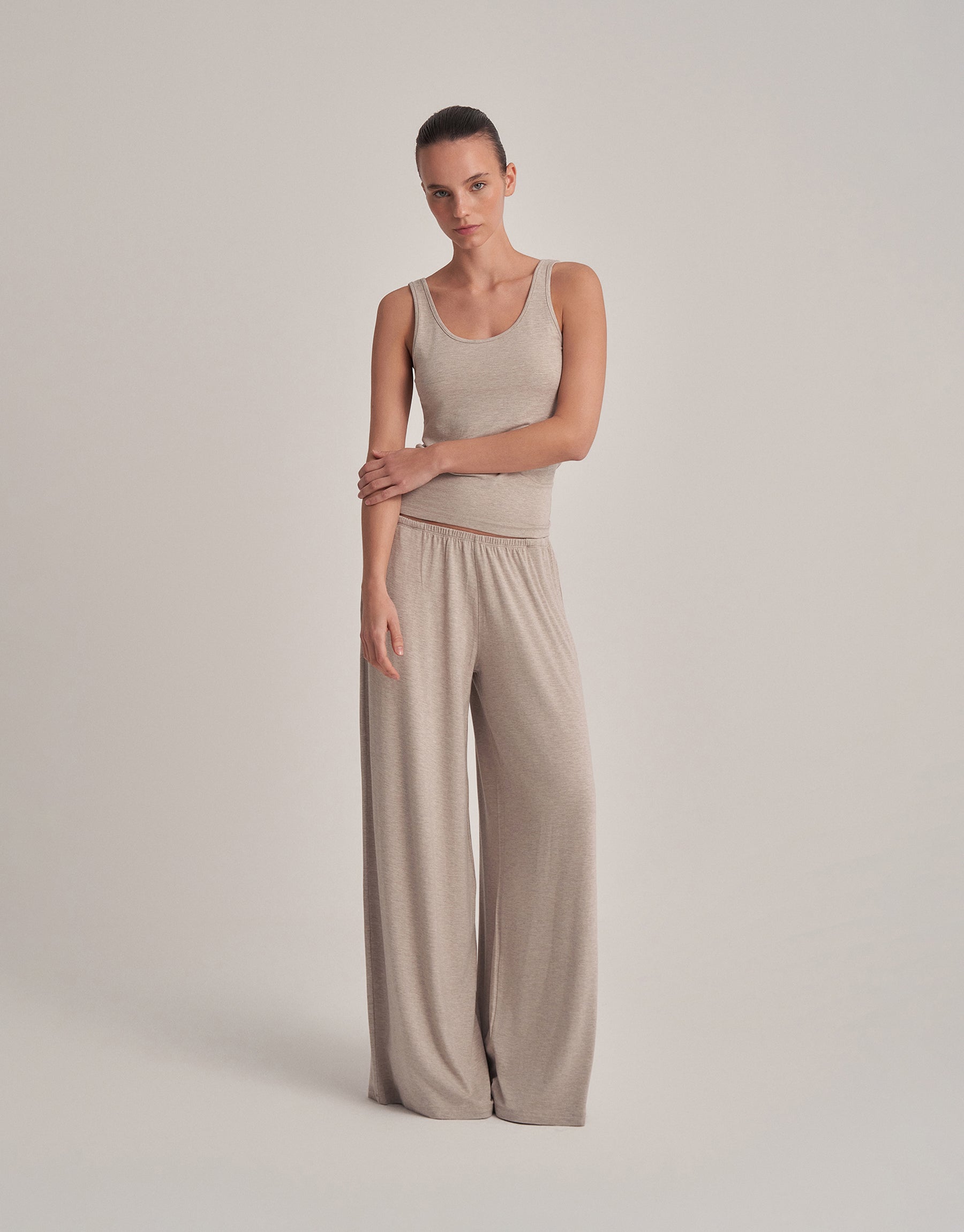 RAHAT DÖKÜMLÜ PANTOLON EKRU MELANJ