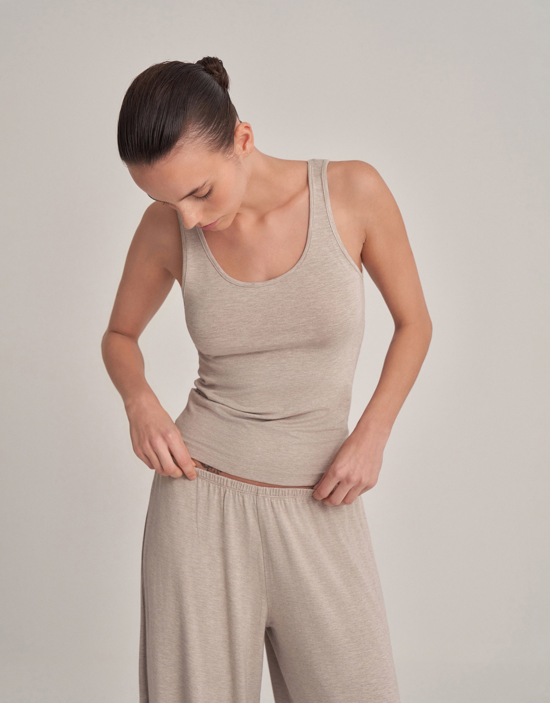 THICK STRAP TANK TOP, ECRU MELANGE