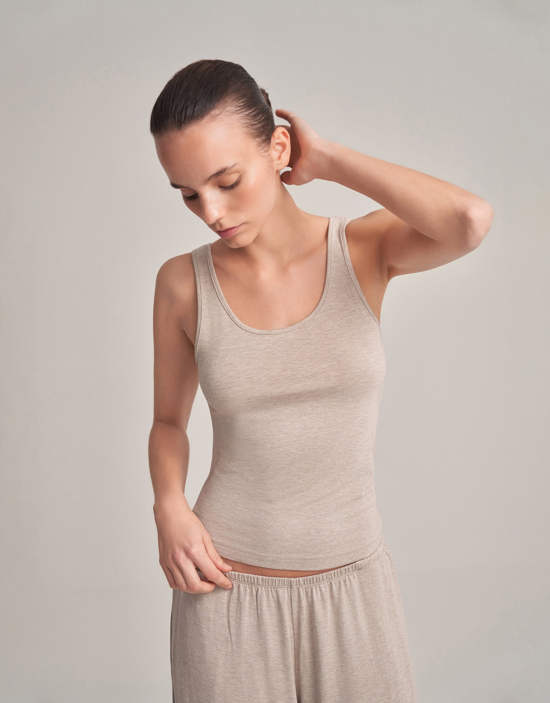 THICK STRAP TANK TOP, ECRU MELANGE