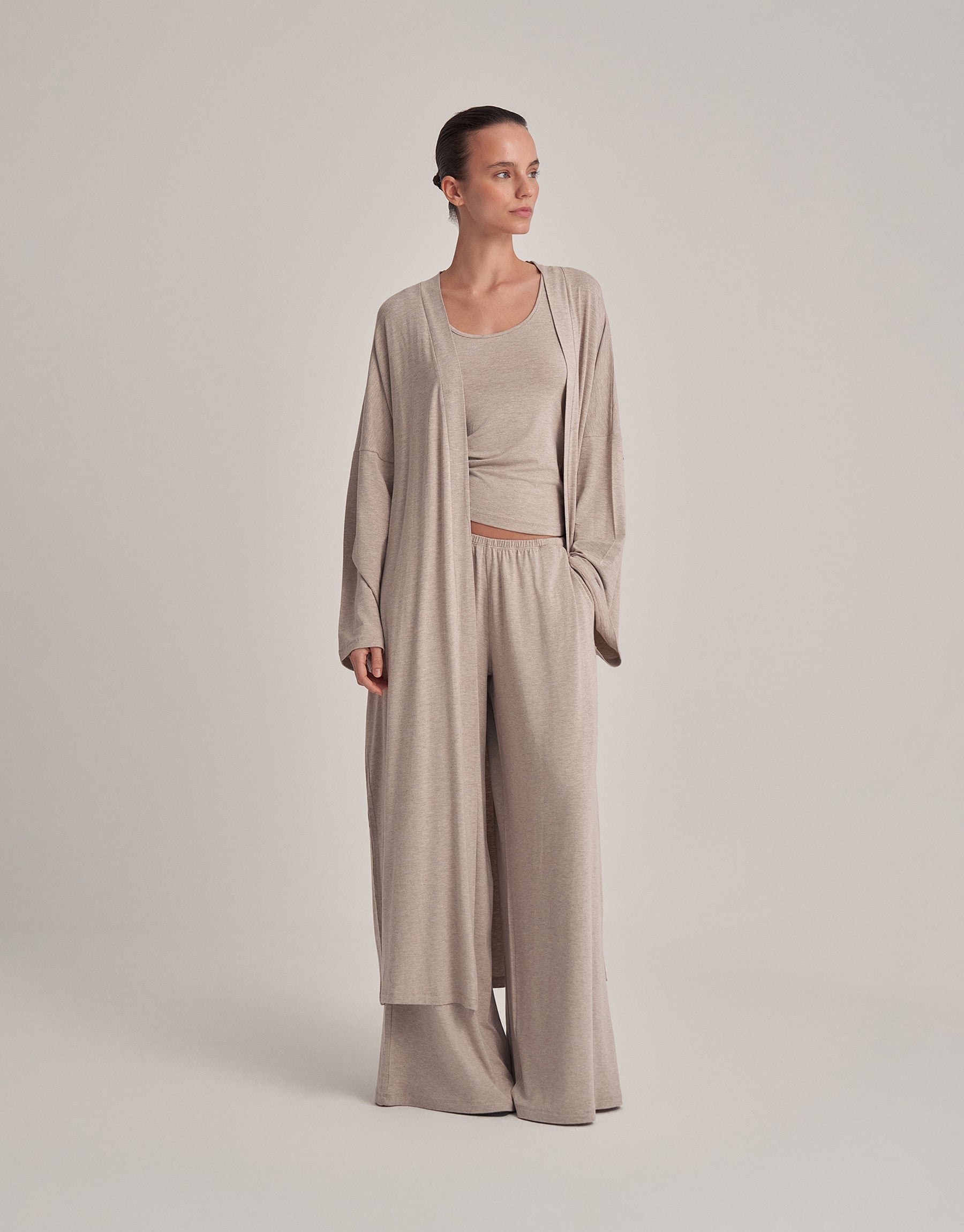 RAHAT DÖKÜMLÜ PANTOLON EKRU MELANJ