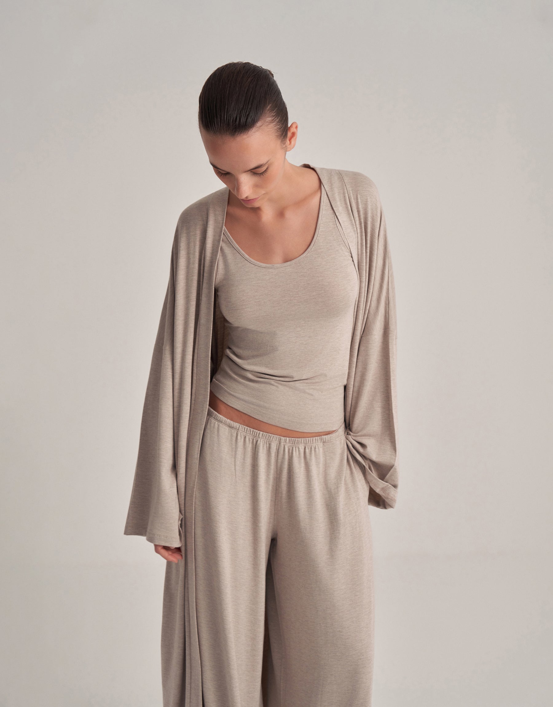 THICK STRAP TANK TOP, ECRU MELANGE