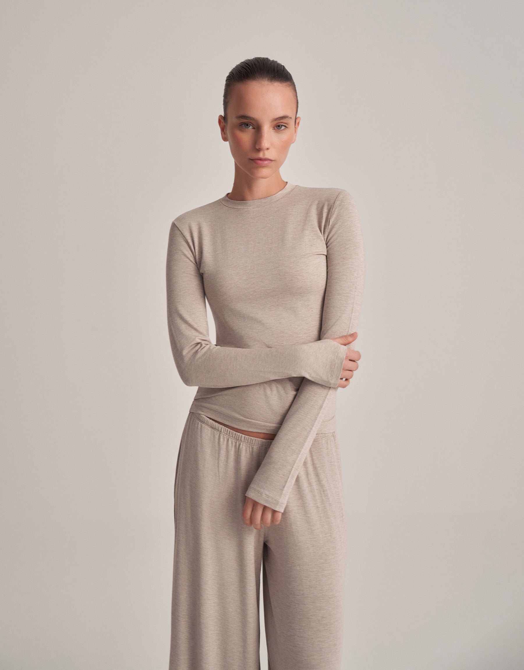 FIT FIT LONG SLEEVE T-SHIRT ECRU MELANGE