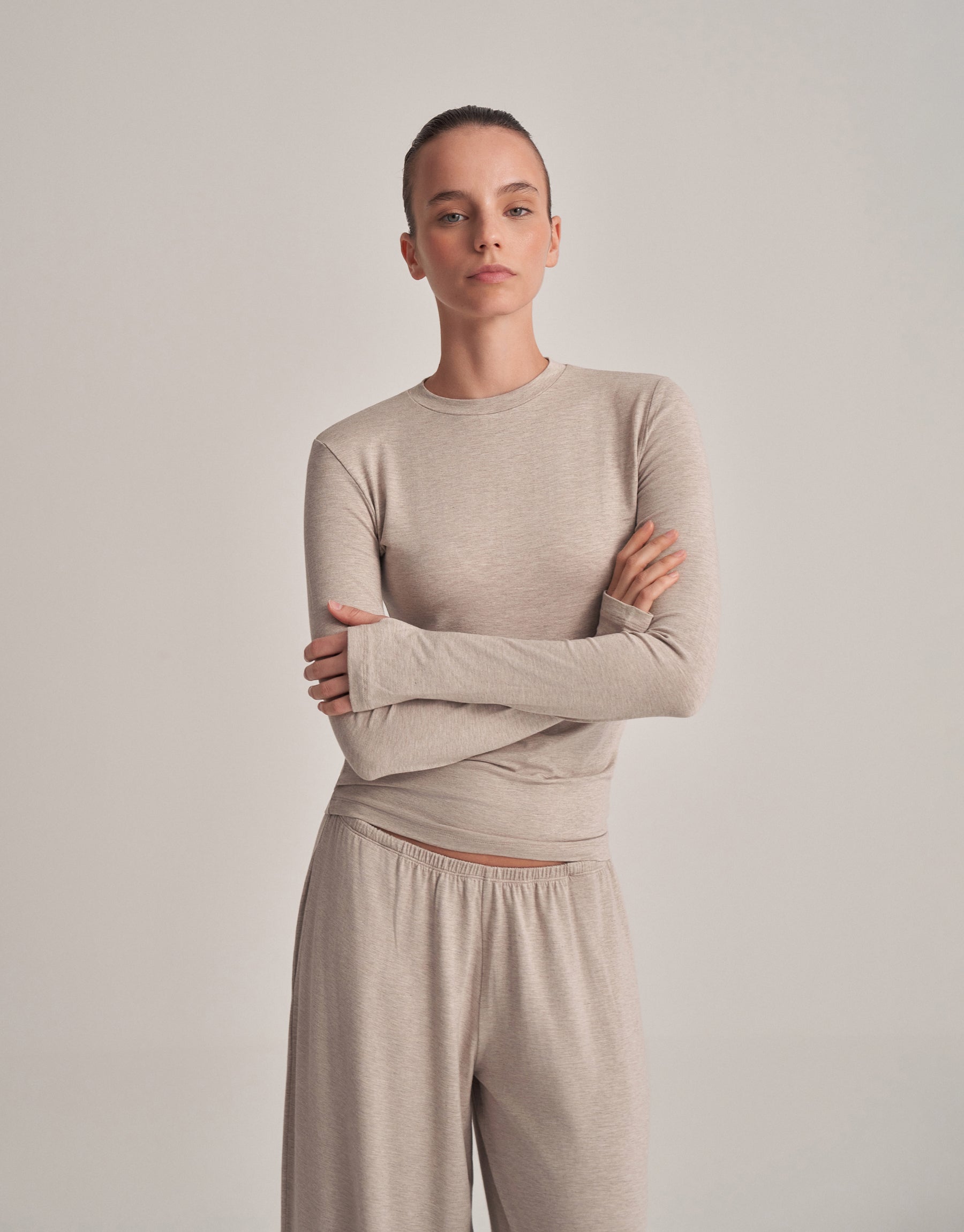 FIT FIT LONG SLEEVE T-SHIRT ECRU MELANGE