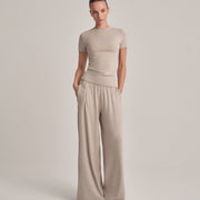 FIT KESIM KISA KOLLU T-SHIRT EKRU MELANJ