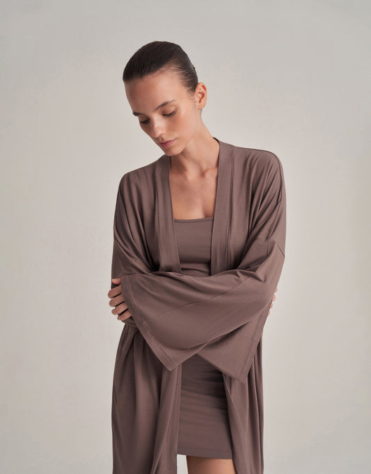 BELTED COMBINED SHORT KIMONO DARK MINK