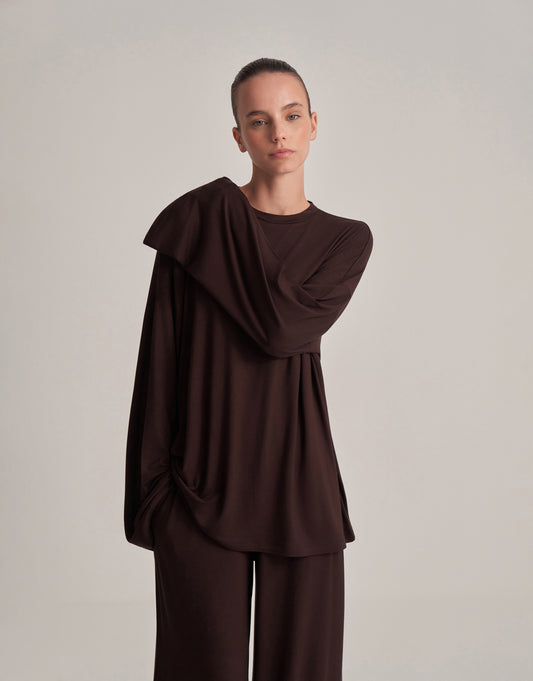 RELAXED FIT BLOUSE, DARK BROWN