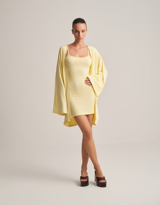 KEMERLİ KOMBİNE KISA KİMONO TEREYAĞ SARISI