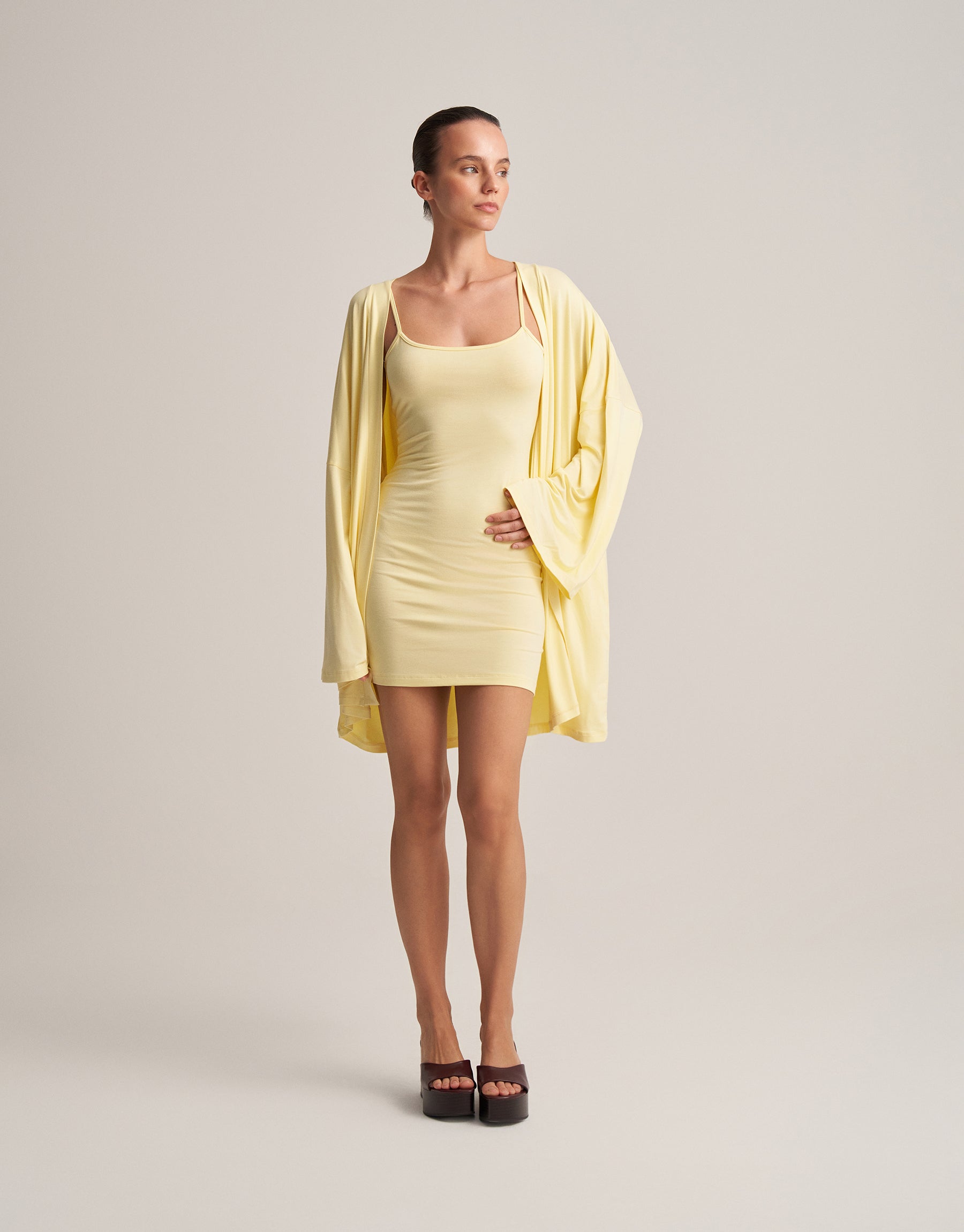 BELTED COMBINED SHORT KIMONO BUTTER YELLOW