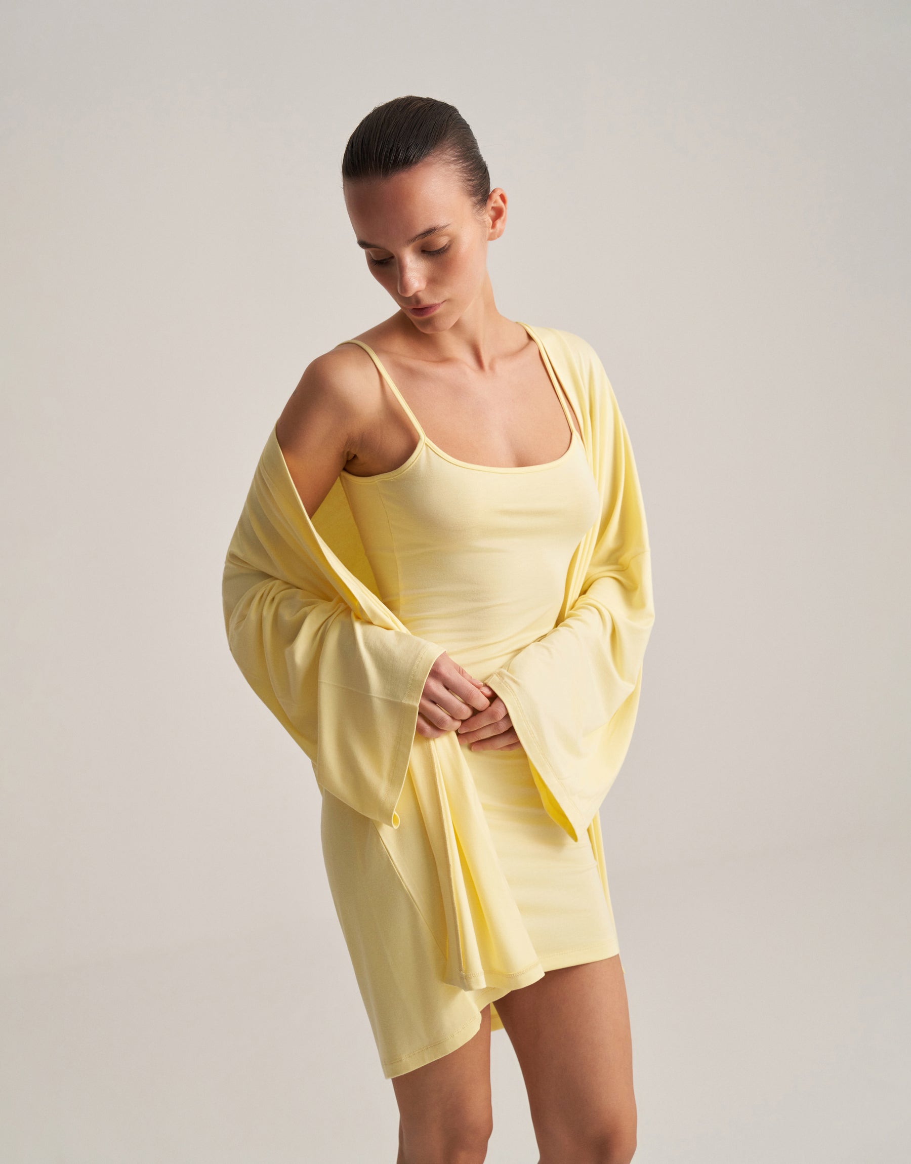 BELTED COMBINED SHORT KIMONO BUTTER YELLOW