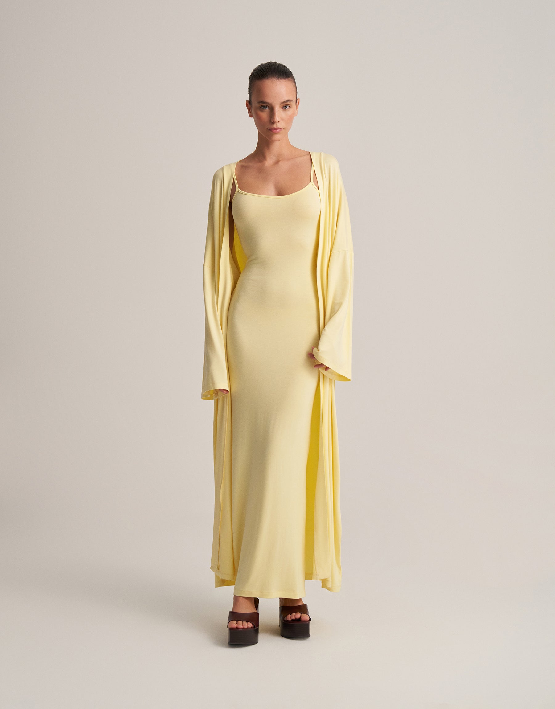 BELTED COMBINED LONG KIMONO BUTTER YELLOW