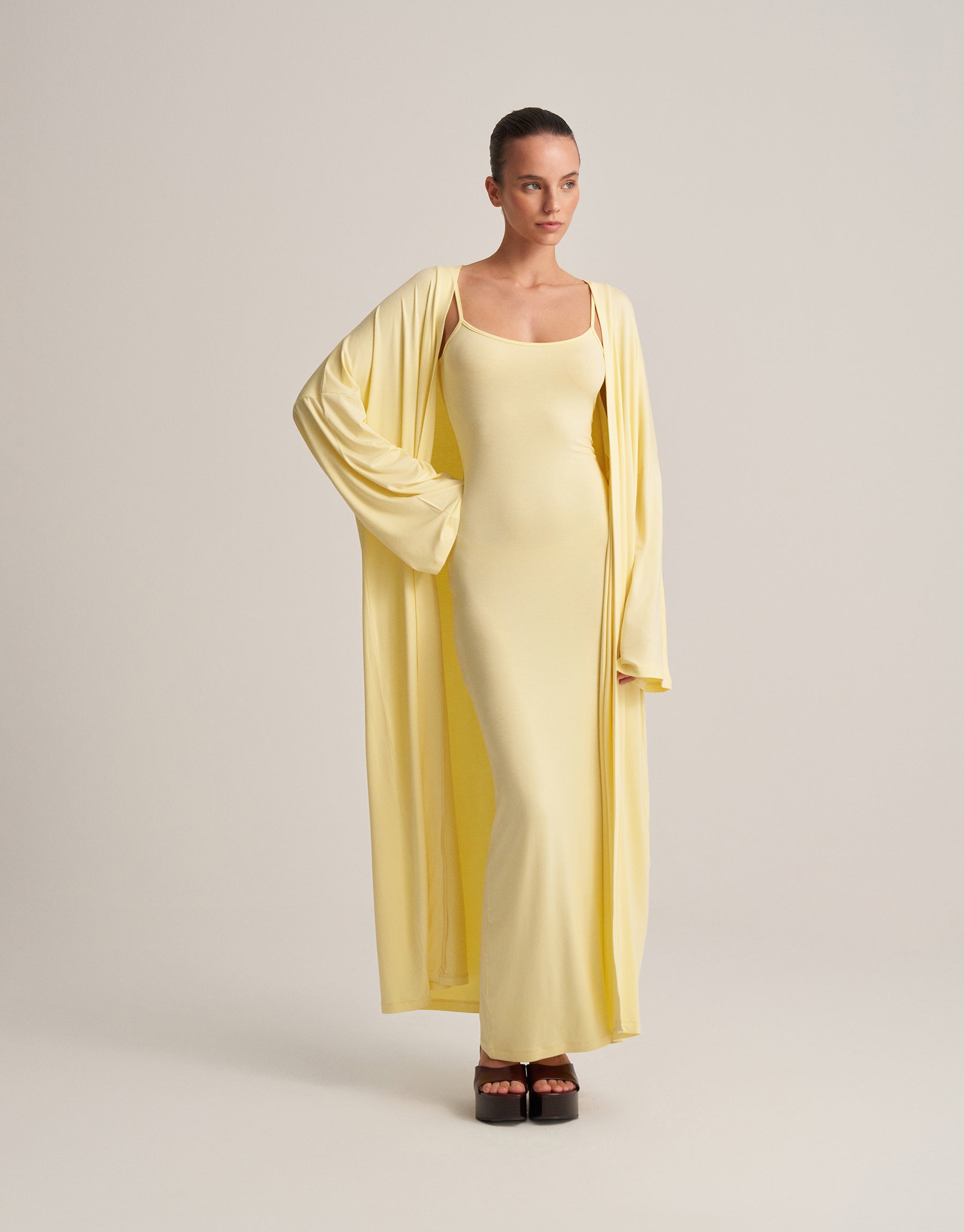 BELTED COMBINED LONG KIMONO BUTTER YELLOW