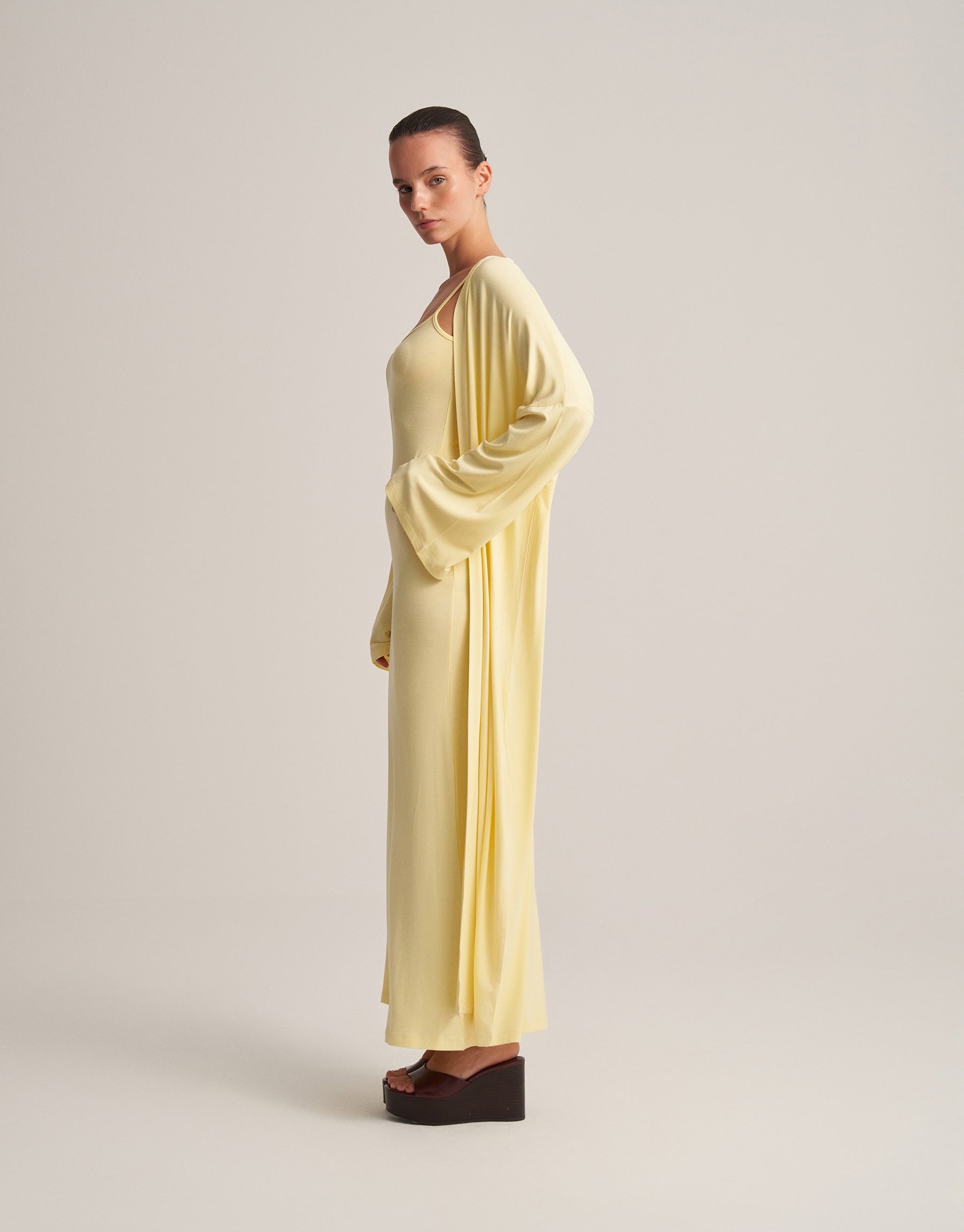 BELTED COMBINED LONG KIMONO BUTTER YELLOW