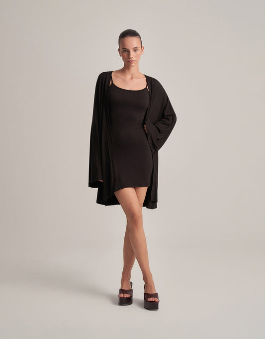 KEMERLİ KOMBİNE KISA KİMONO SİYAH