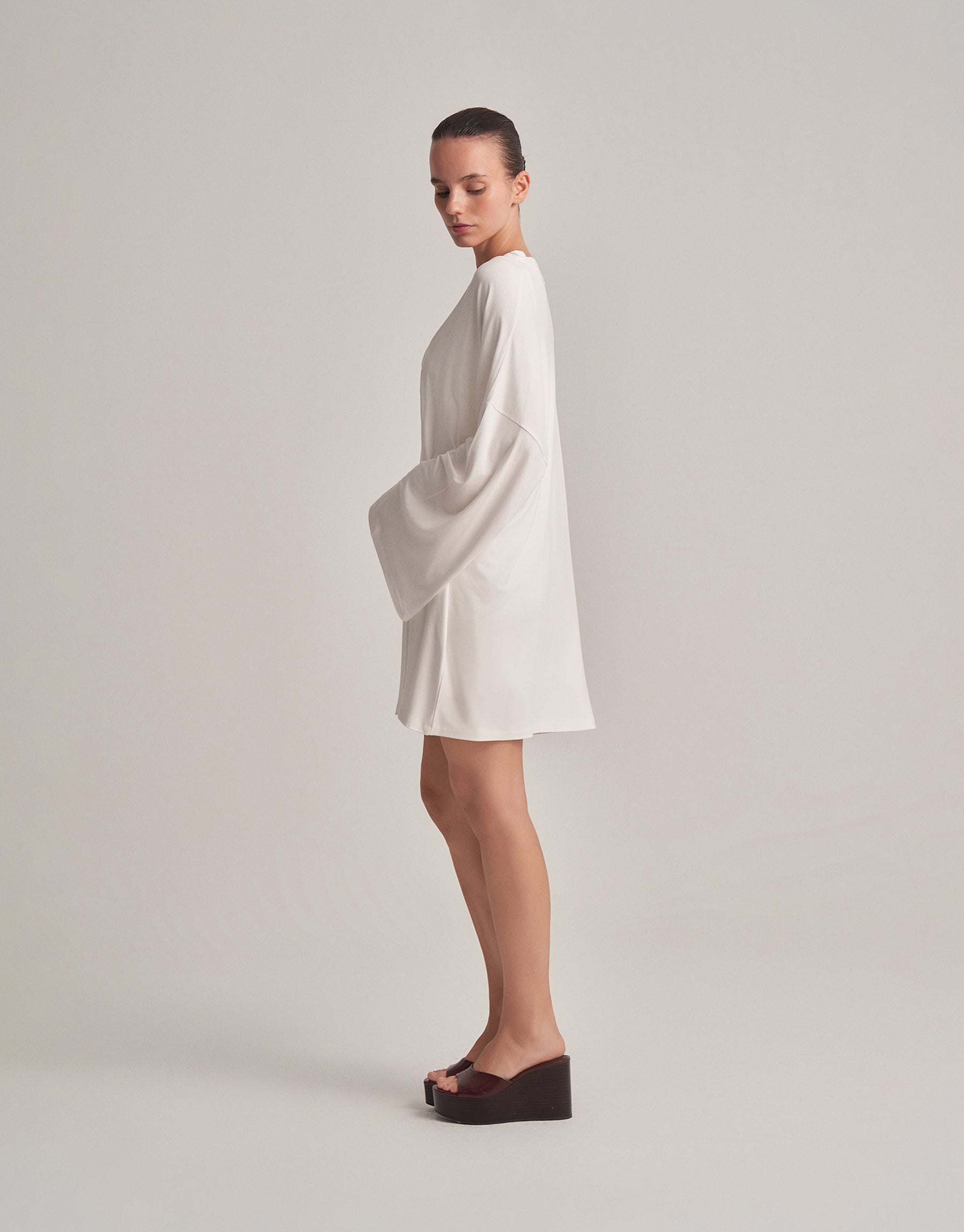 BELTED COMBINED SHORT KIMONO, ECRU