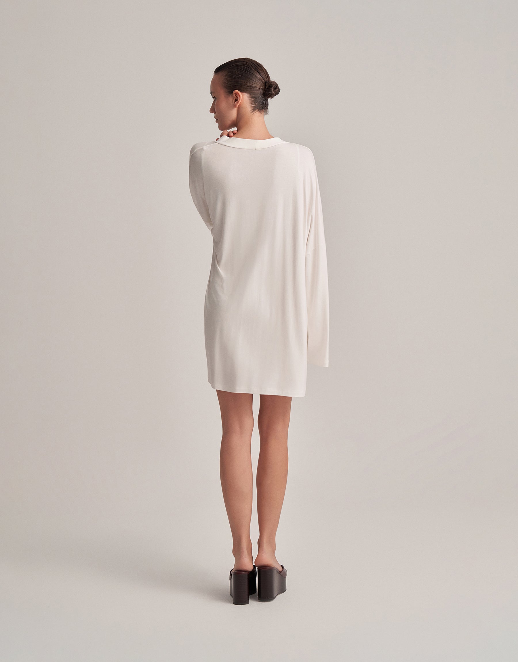 BELTED COMBINED SHORT KIMONO, ECRU