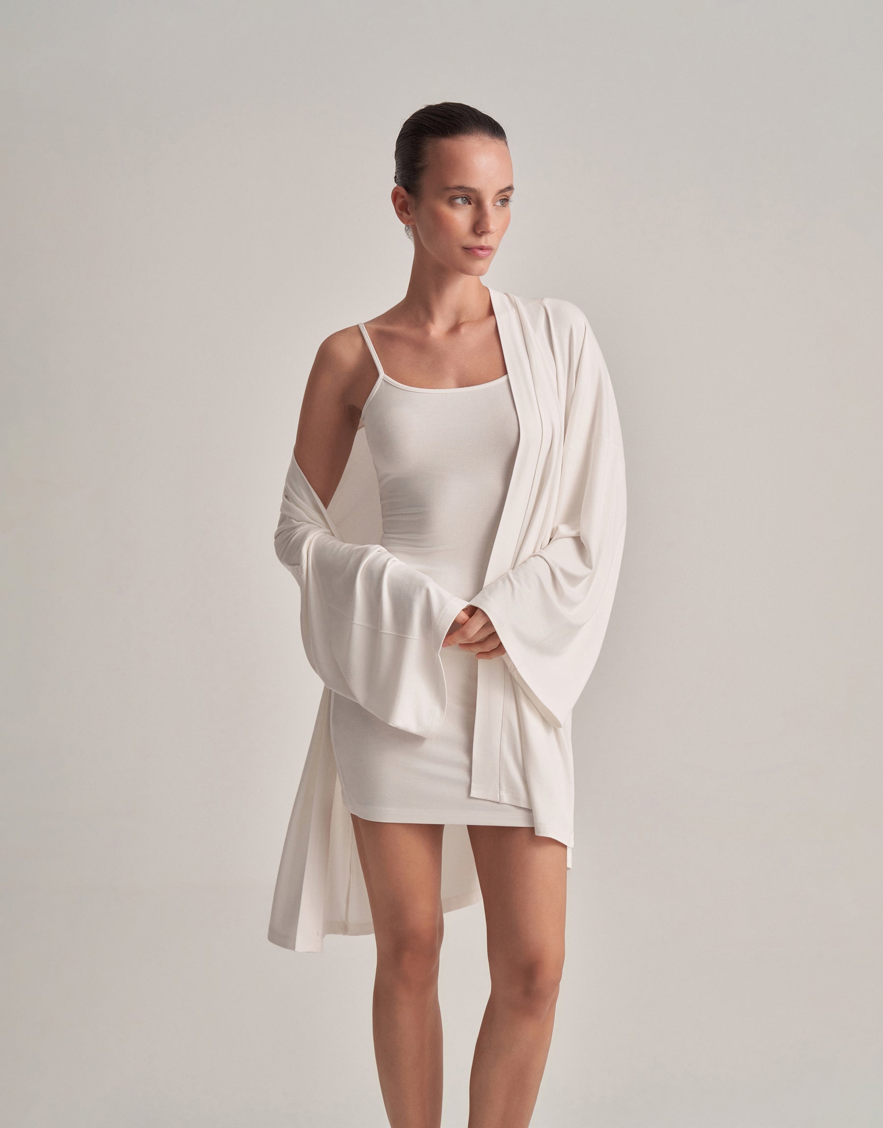 BACKLESS STRAPLESS SHORT DRESS, ECRU