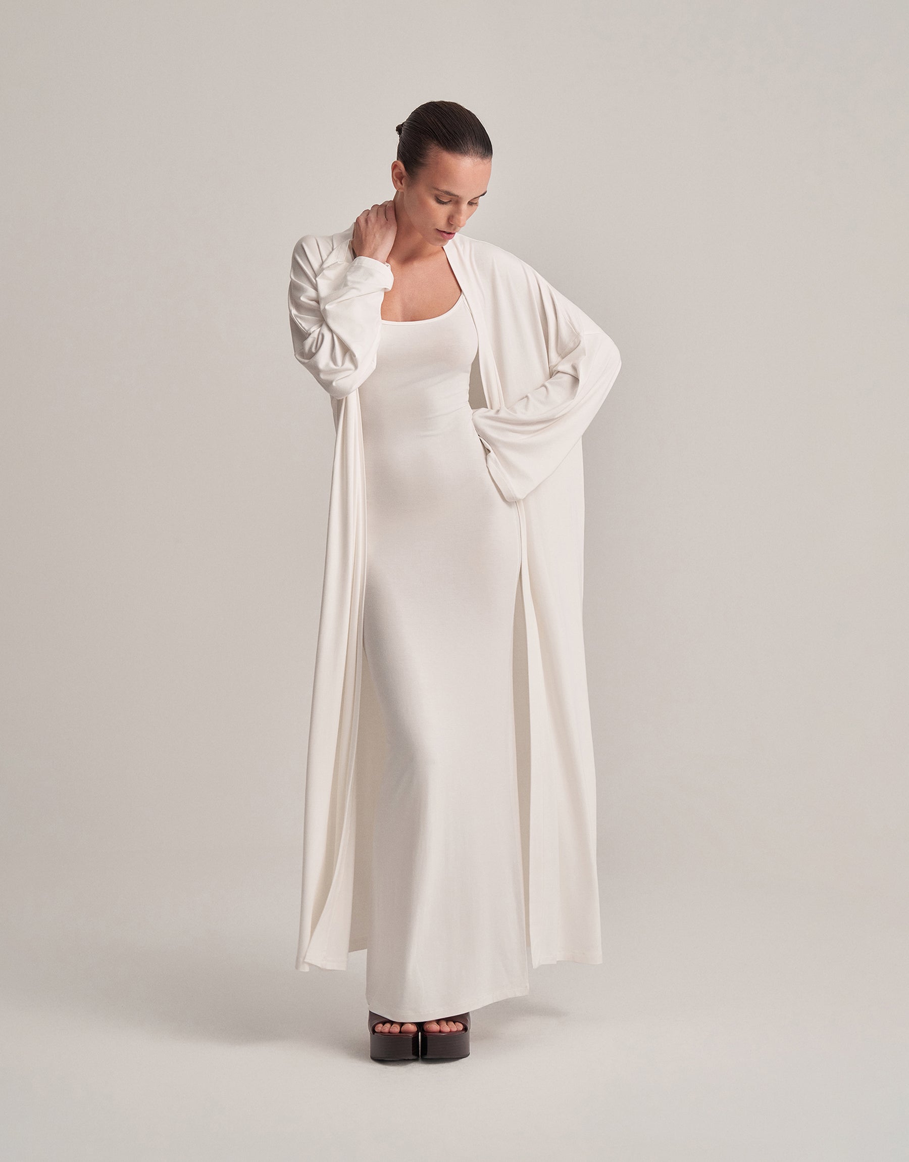 BACKLESS STRAPLESS LONG DRESS, ECRU