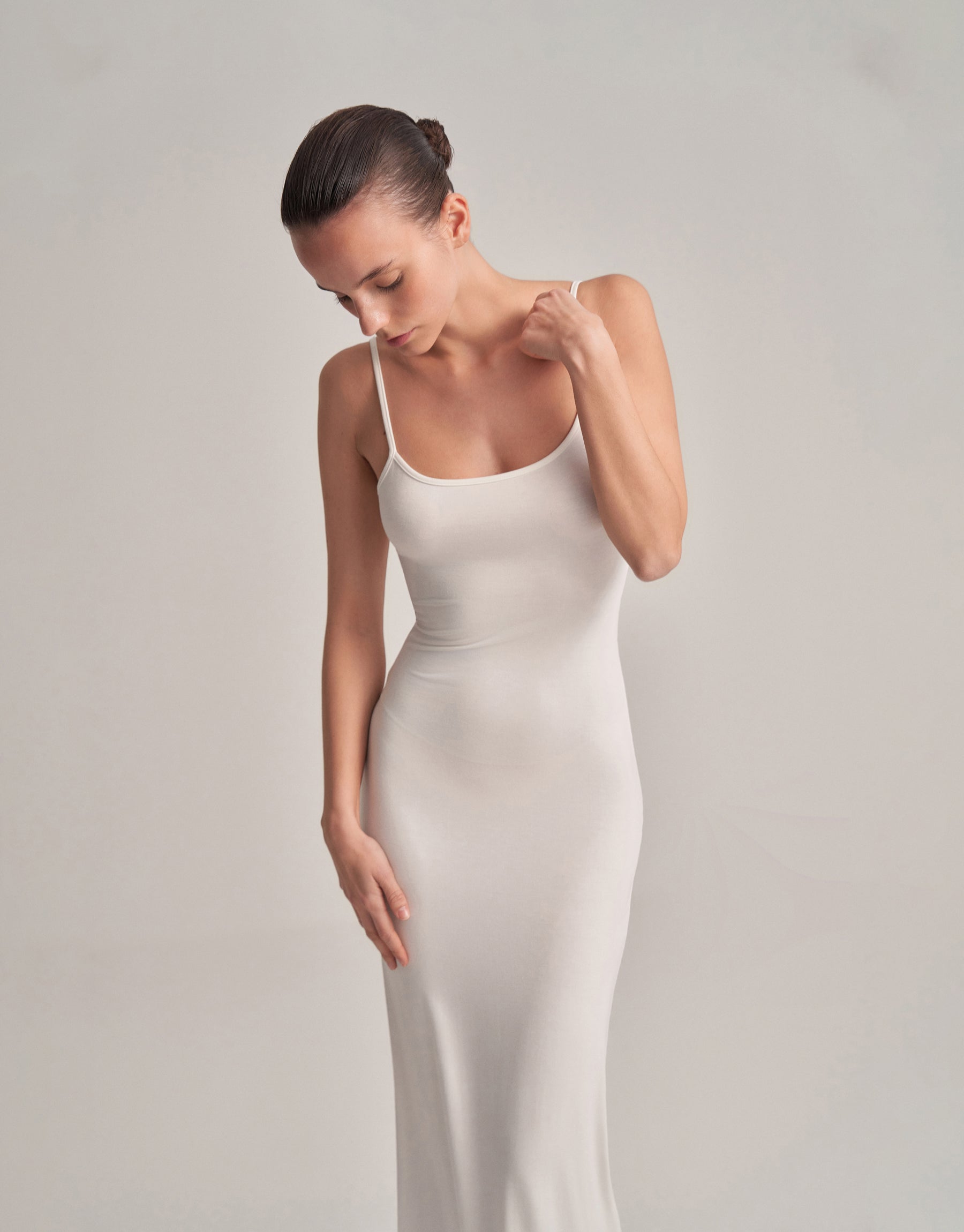 BACKLESS STRAPLESS LONG DRESS, ECRU