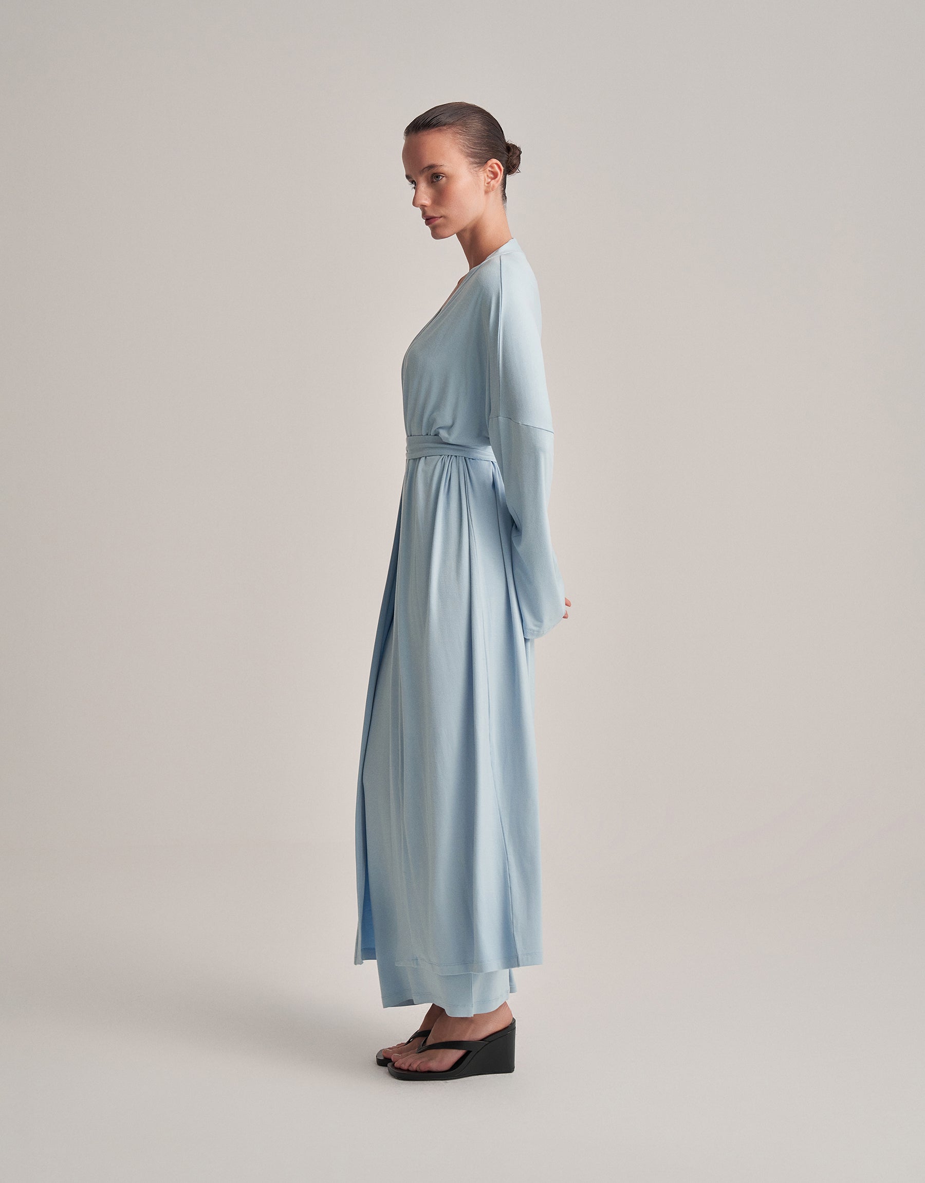 BELT-STYLE COMBINED LONG KIMONO, BABY BLUE