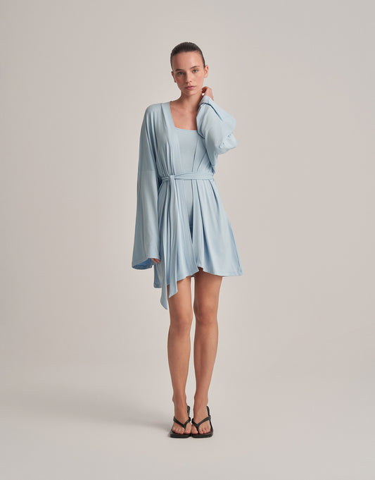 KEMERLİ KOMBİNE KISA KİMONO BEBE MAVİSİ