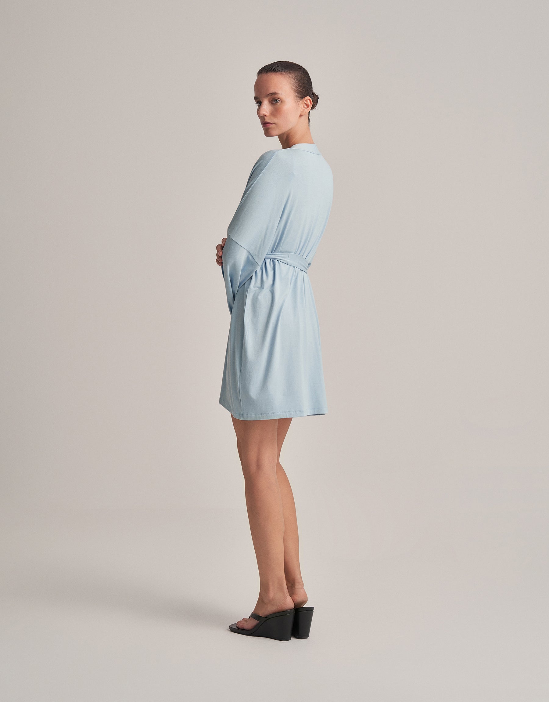 KEMERLİ KOMBİNE KISA KİMONO BEBE MAVİSİ